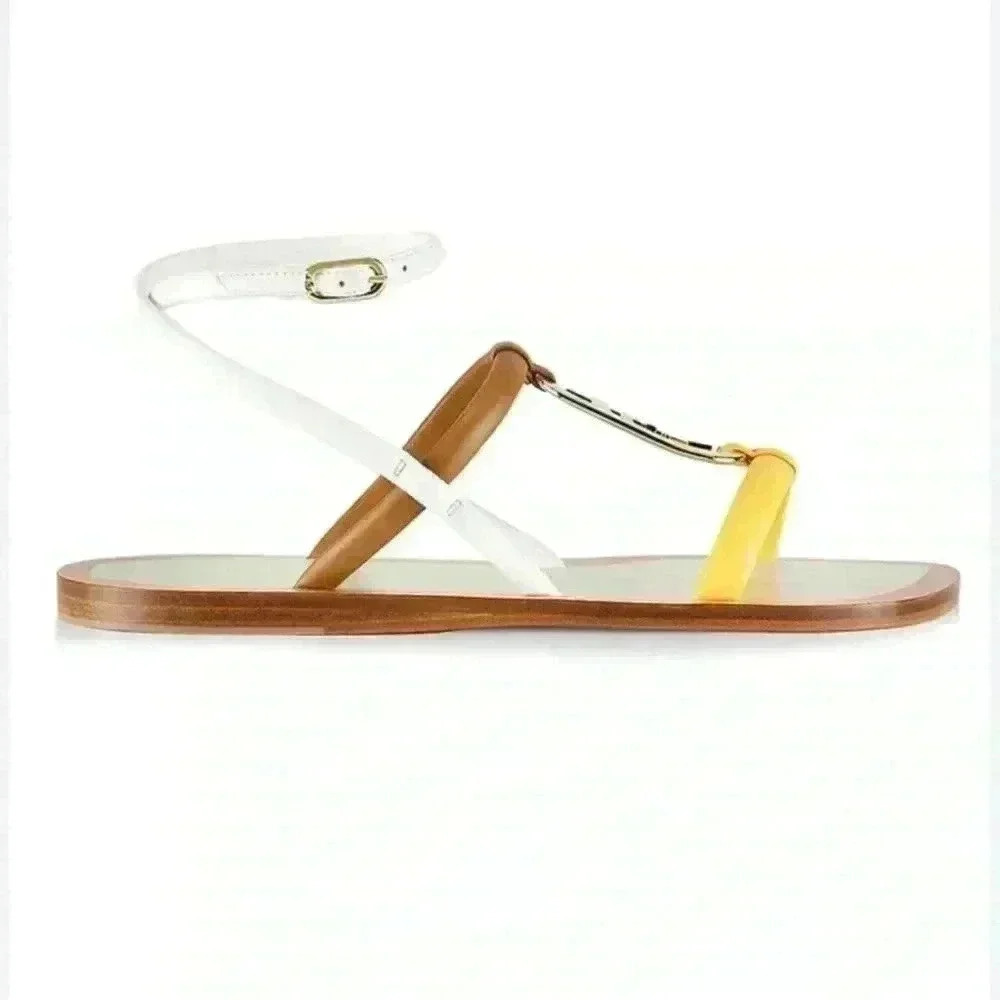 Fendi O'Lock Leather Colorblock Sandals Size 37.5 - Picture 2 of 13